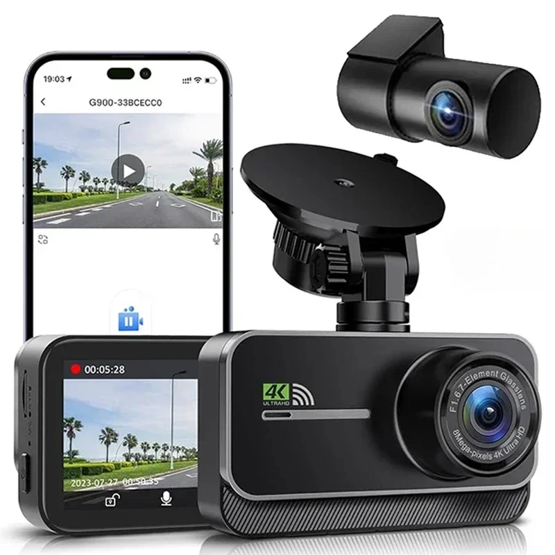 4K WiFi Dual Dash Cam Real 4K Optional rear/ cabin cam Installation 3