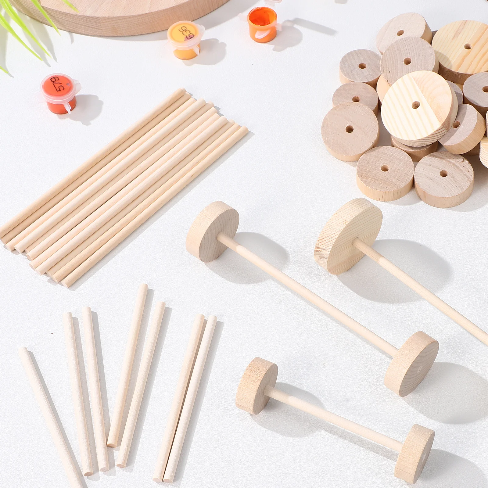 

1 Set Wooden Wheel Stick Kit Unfinished Wheels Blank Craft Accessories For Diy Painting Projects Art Wood Craft Wheels Cars