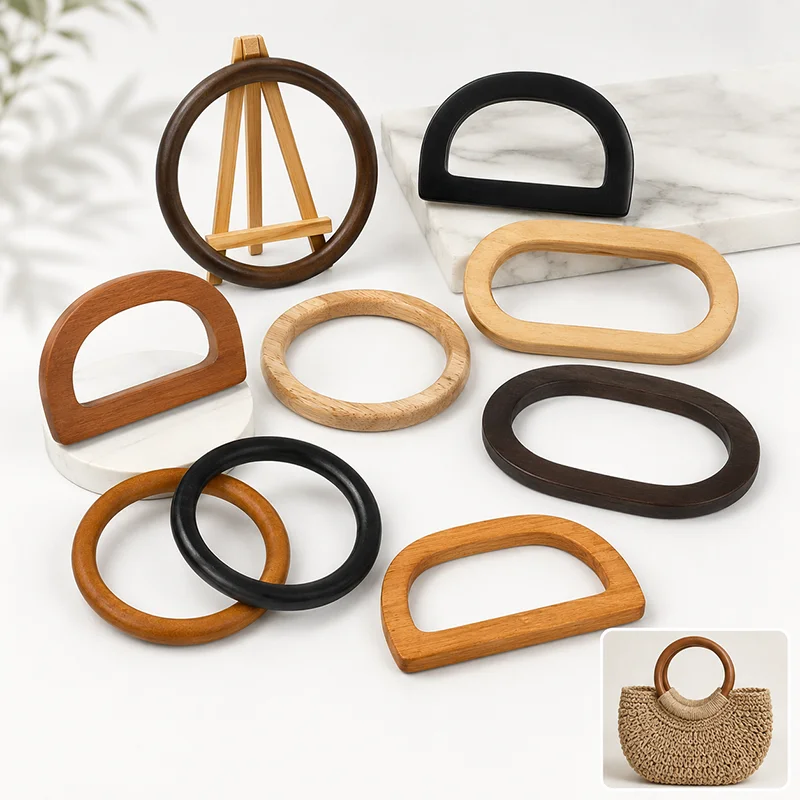 

2Pcs Solid Wooden Bag Handles Women's Handbag Wrist Ring Purse Frames for Woven Luggage Replacement DIY Handcrafted Accessories