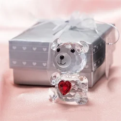Crystal Glass Bear Heart Statue Romantic Gifts For Girlfriend Boyfriend Bear Figurines Ornaments Home Living Room Office Table