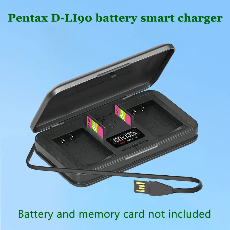 LVXUAN D-LI90 Battery Charger with Card Deading function,For Pentax 645D,645Z,K-01,K-1,K-1 II,K-3 Mark III,K-5,K-5 II cameras