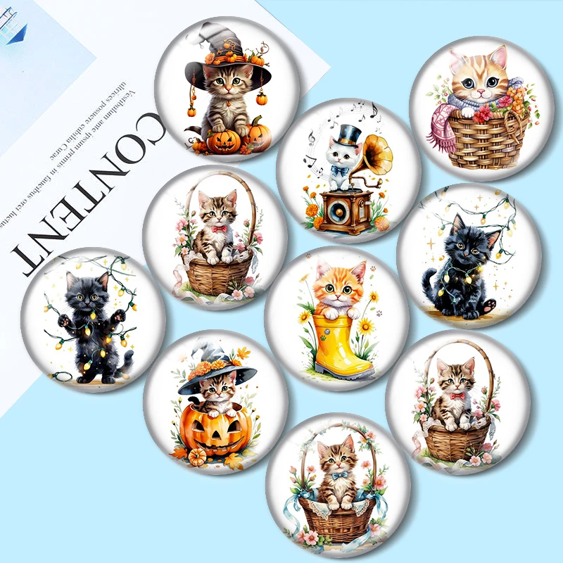 

Cute Kitten 10pcs 12mm/18mm/20mm/25mm Round photo glass cabochon demo flat back Making findings