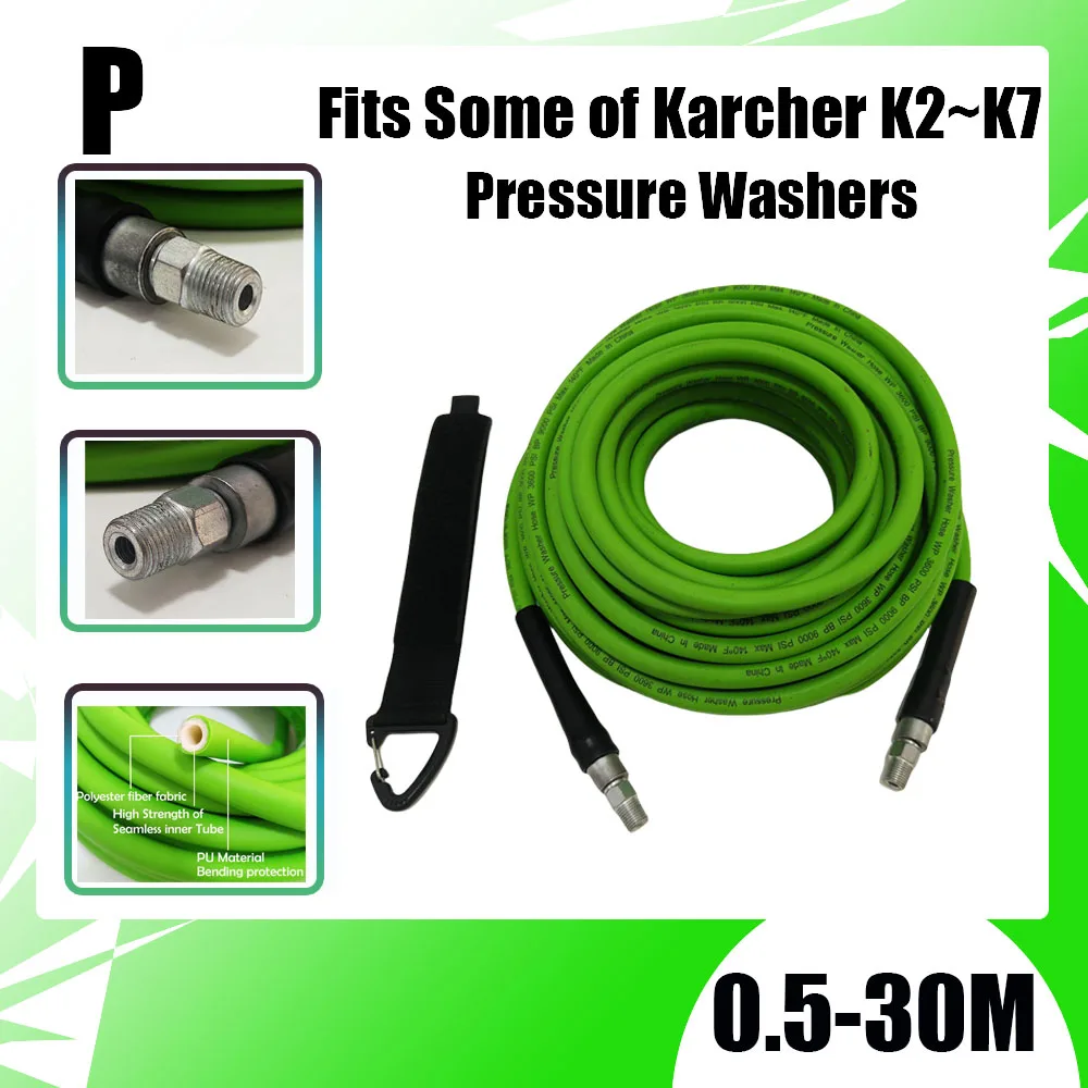 

0.5-30M Ultra Flexible Pressure Washer Hose Pipe Cord Kink Resistant Pressure Fits Some of Karcher K2~K7Pressure Washers