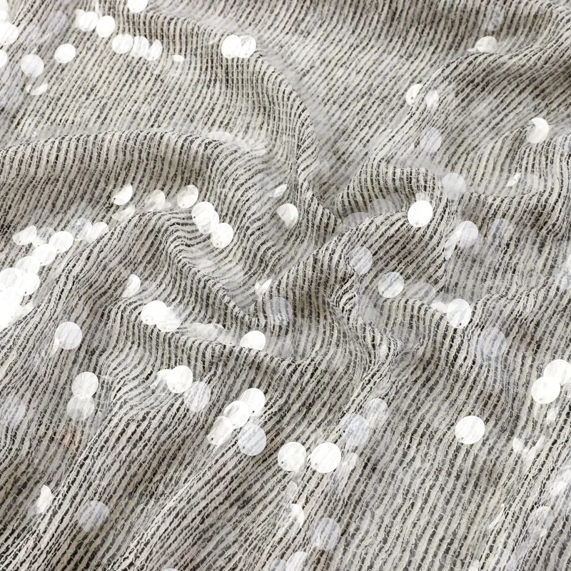 

Round 18mm transparent sequin striped fabric for evening dresses, skirts, sequin embroidered fabric, jacket and dress fabric