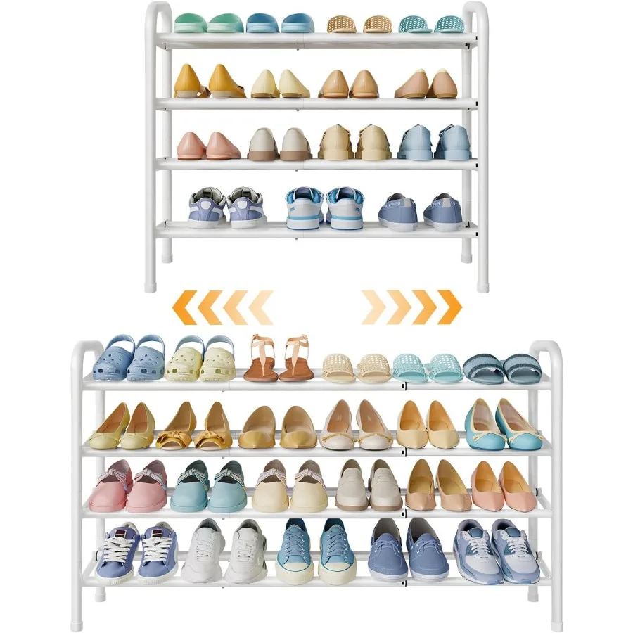 

Полка для обуви для шкафа, 4-уровневый органайзер для обуви, 28 металлических полок, можно расширять до 42 для спальни, прихожей, гостиной, гаража, регулируется