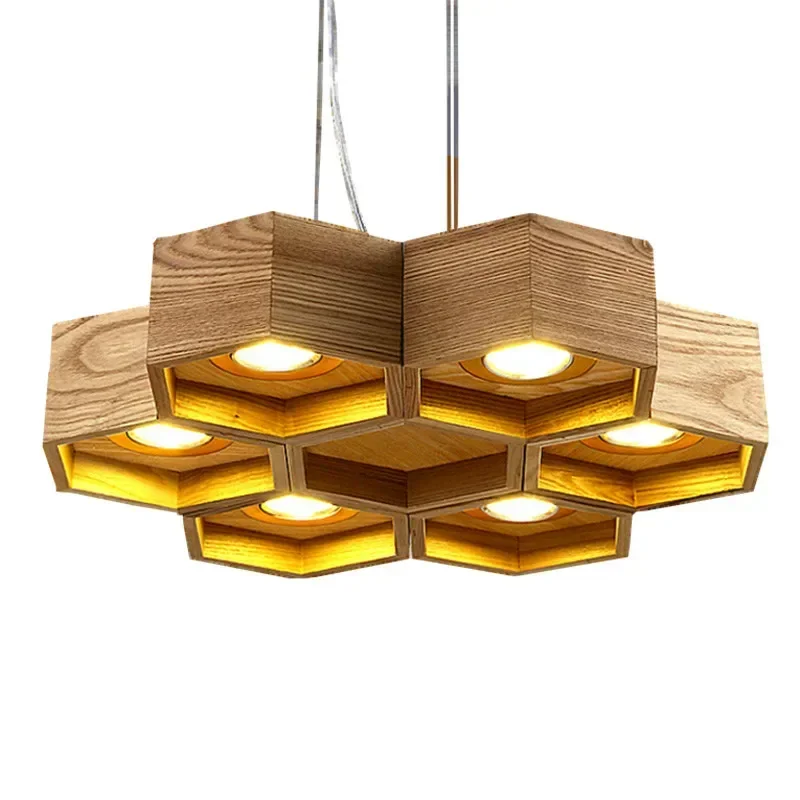 Wood LED Modern Pendant Lamp Indoor Dining Room Foyer Home Adornment Light 110-240V Free Shipping