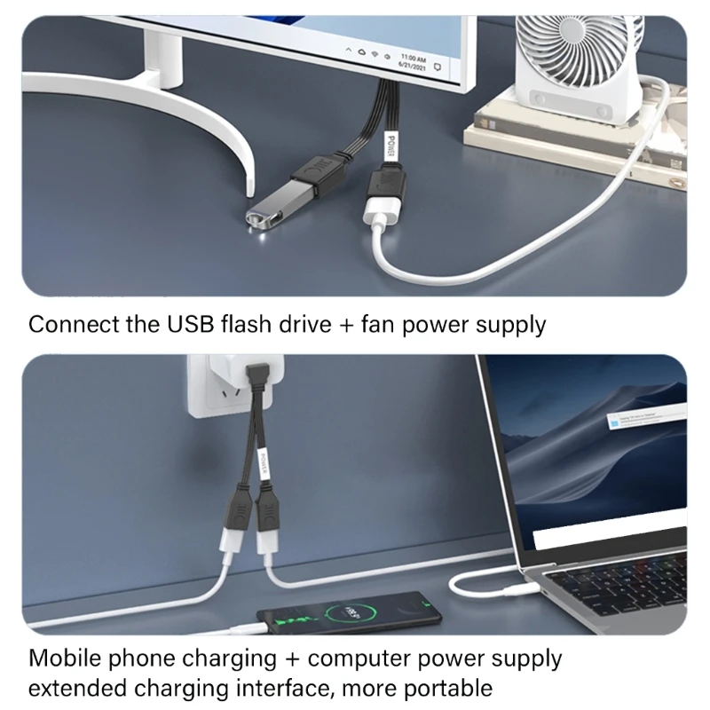 

65W USB2.0 Double Female USB Splitter Cable 1 Male to 2 Female Power Cord Extension Suitable for Computer Car DropShipping