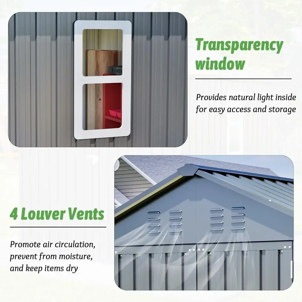 6x6 Galvanized Steel Outdoor Storage Shed with Lockable Door, Sloping Roof, and Clear Window for Garden Tools, Backyard, Patio, view 4