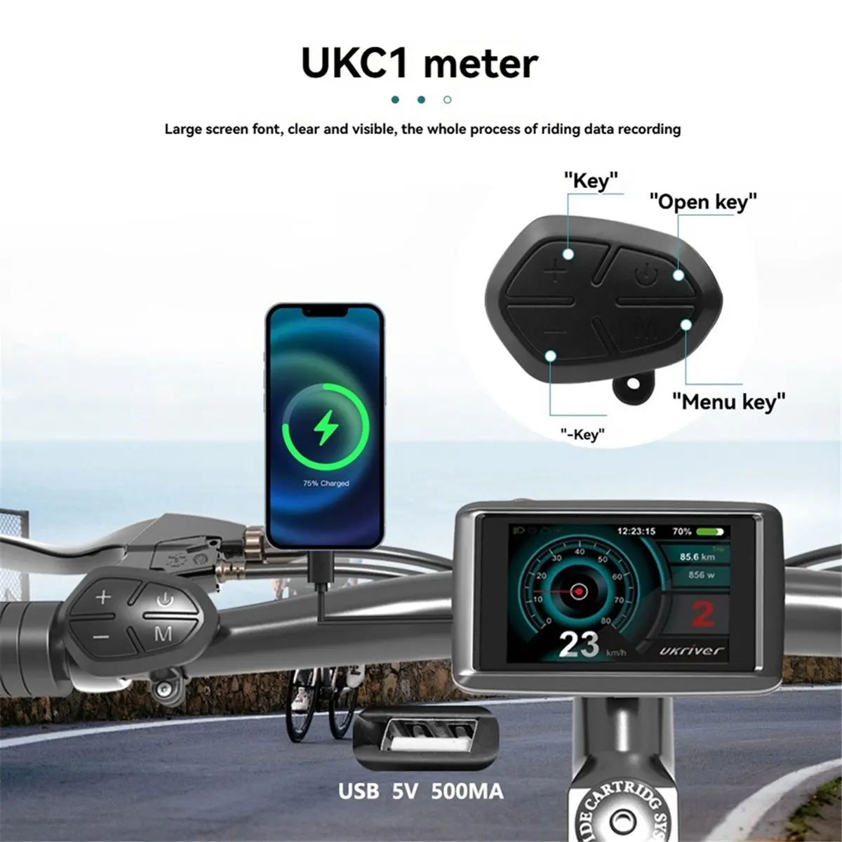

(ABYM) Electric Bike Panel UKC1+ Color Display LCD Display Electric Bike Scooter Display with USB SM Connector