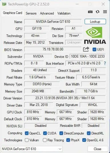 MLLSE GT 610 2GB Graphics Card GDDR3 64Bit DVI VGA PCI-E 2.0 Geforce GPU Gt 610 Gaming Video Card Placa De Video view 6