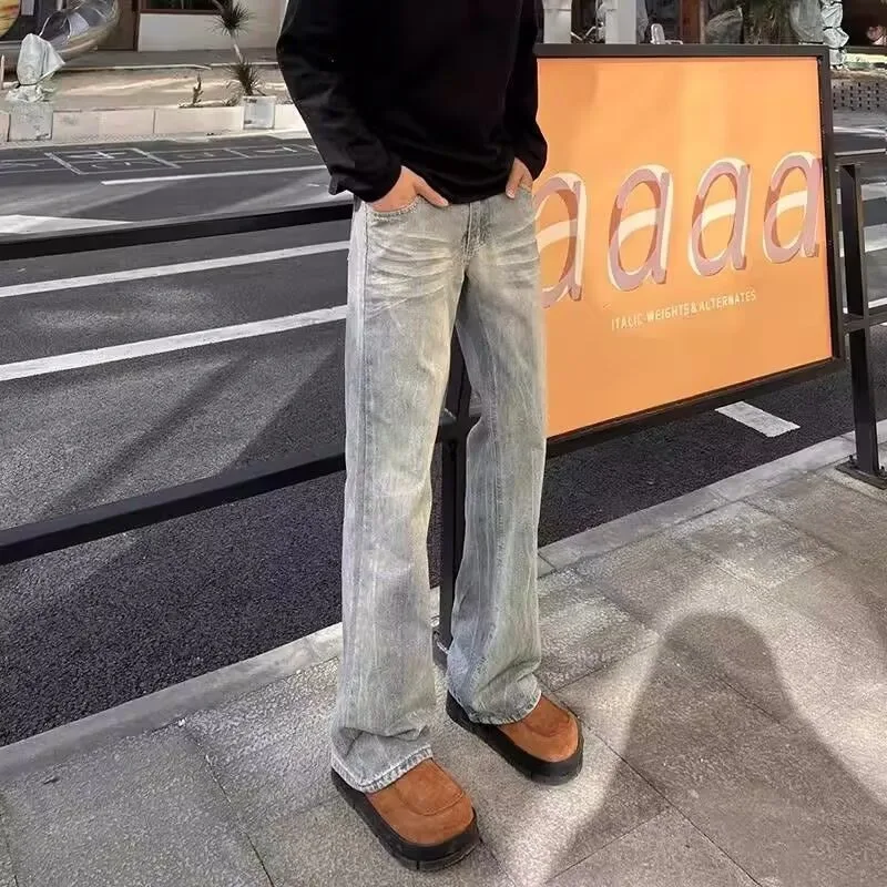 جينز صغير الطراز للرجال في الربيع والخريف، سراويل أمريكية عصرية عالية الشارع، سراويل ضيقة ذات قصة ضيقة مستقيمة الساق