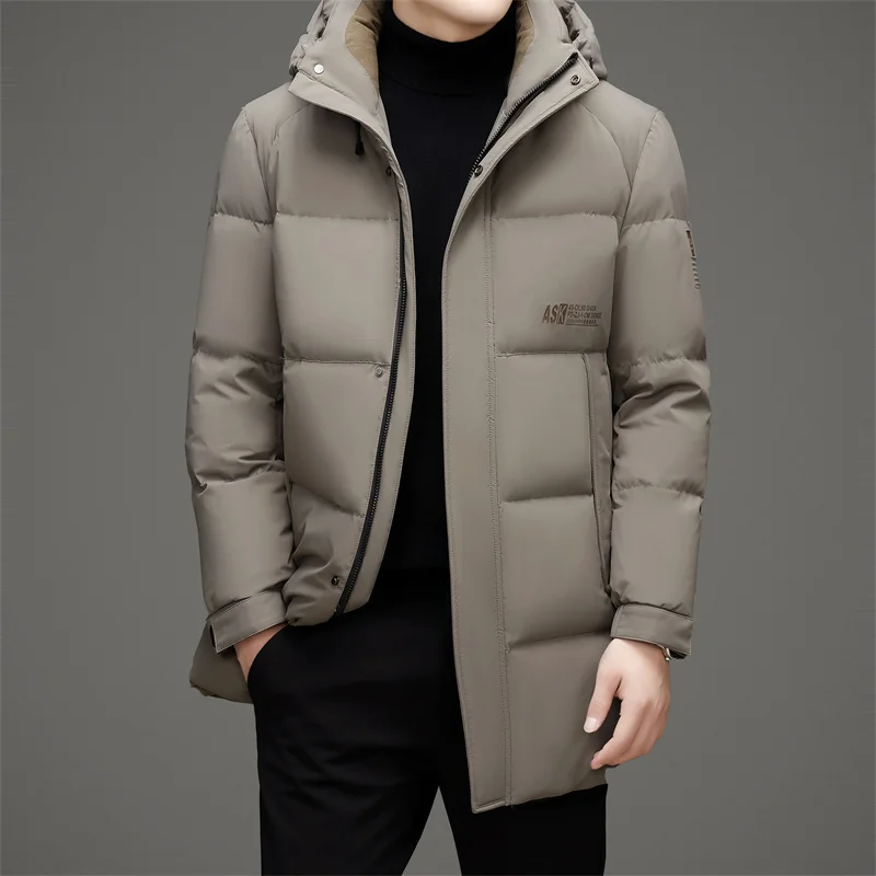 

Winter Men Business Casual Puffer Parkas Black Khaki White Duck Down Basic Coat Thic Lightweight Thermal Overcoat Male Outerwear