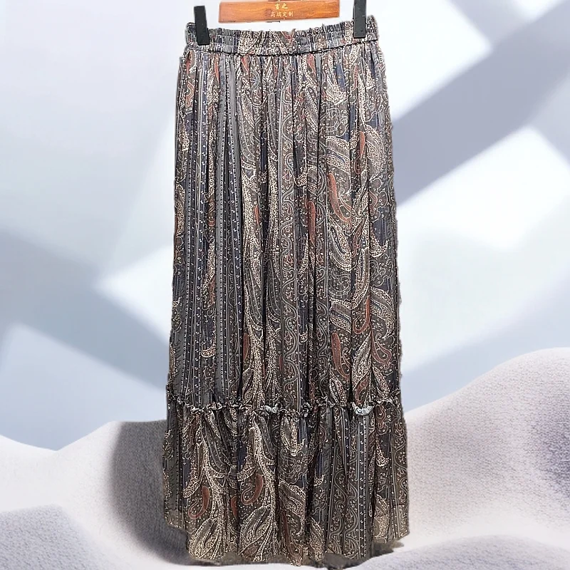 

Оригинальный дизайн, праздничная юбка с эластичной резинкой на талии и принтом, утягивающая мясо, полная плиссированная юбка трапециевидной формы, f-длина