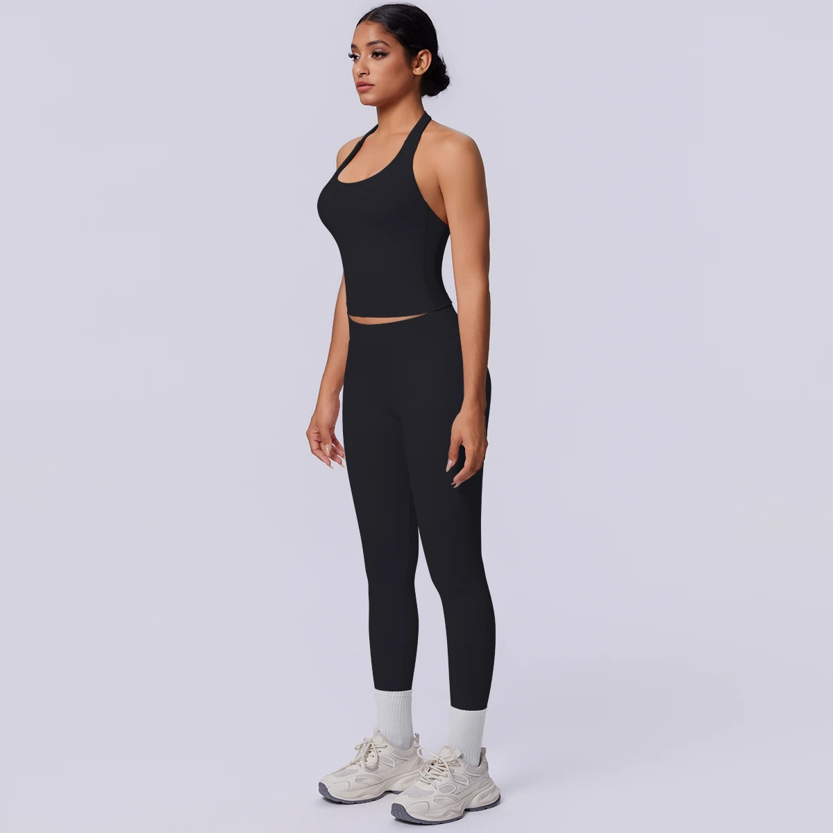 Sport Fitness Kleidung Damen Yoga Set Sommer Gym Lauf-Workout Top Yoga Weste Einfarbige Po-Formende Fitness Hose Yoga Set – Detail 19