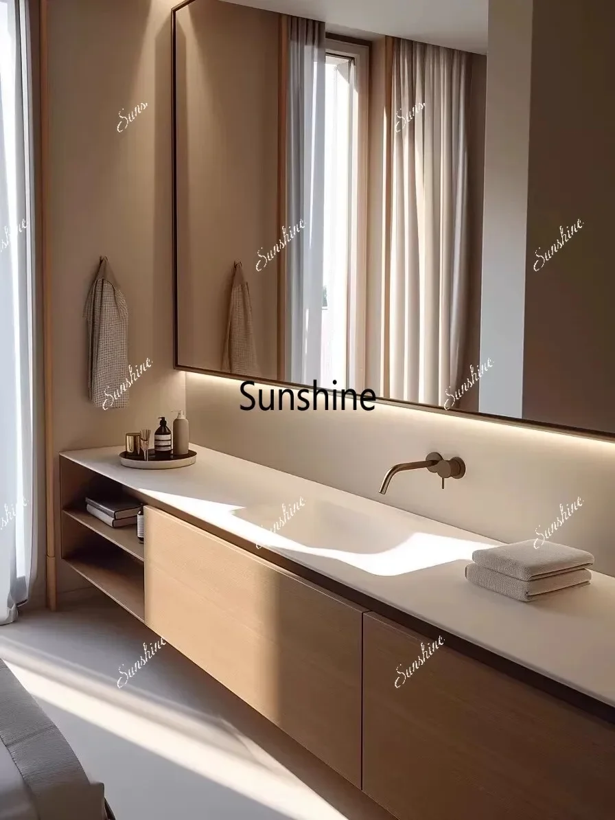 YBathroom cabinet combination Japanese-style simple bathroom rock slab washing table integrated customization