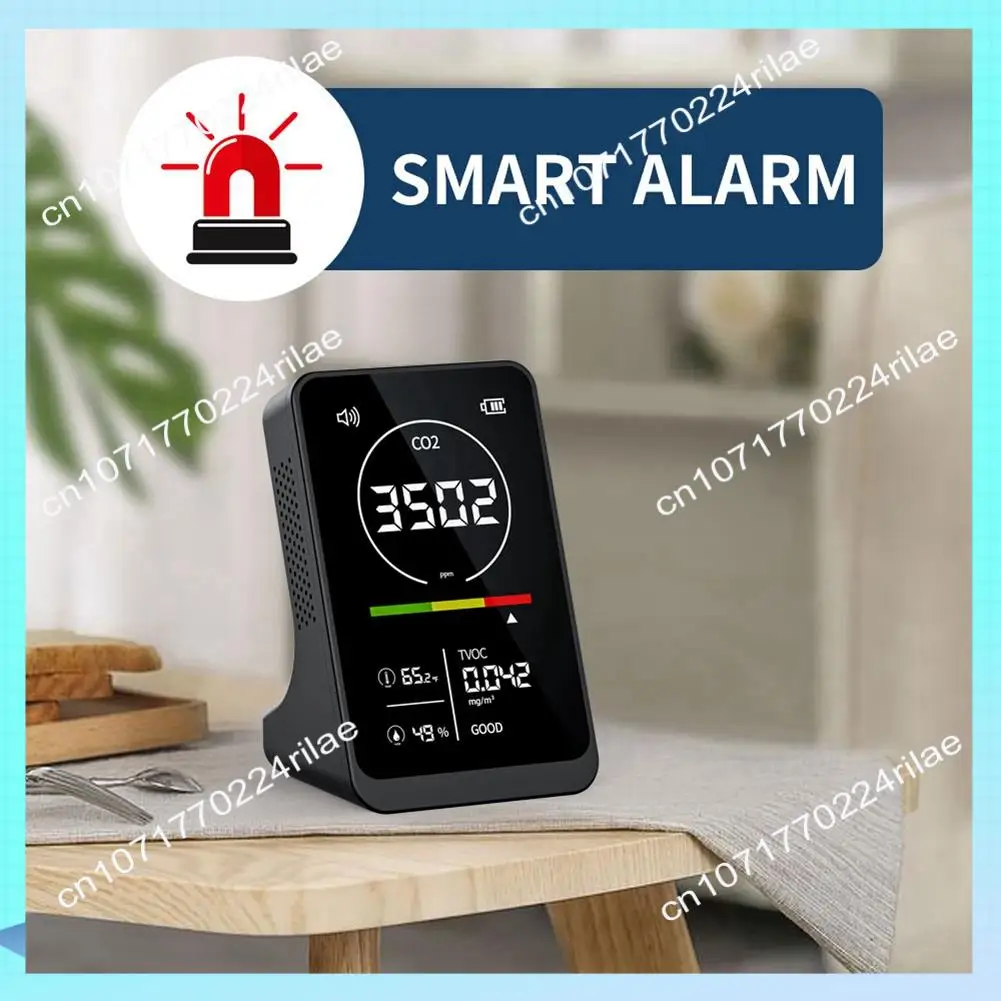 Medidor Digital de calidad del aire A17Z 4 en 1, Monitor de temperatura y humedad CO2 TVOC recargable, Detector de CO2 con alarma para el hogar
