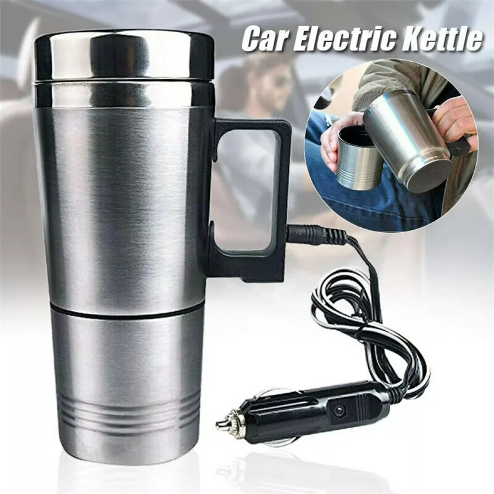 12V/24V Electric Heating Cup Kettle Stainless Steel Water Heater Bottle Auto Shut Off Fast Boiling Kettle for Travel Car Truck