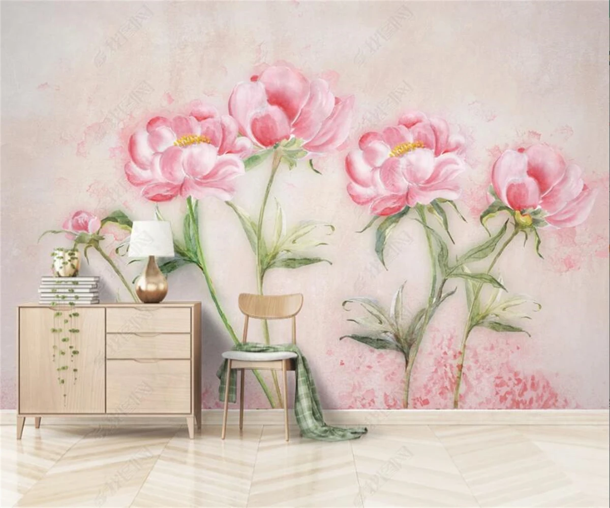 beibehang Custom Fashion 3d Wallpaper Stereo Relief Pink Flower Leaf Brick Wall paper TV Background papel de parede papier peint