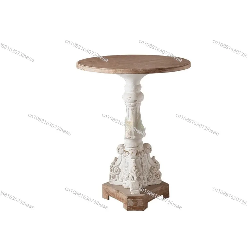 

American Retro Coffee Table round Side Table Flower Shop Decoration Bay Window Small Table Distressed Carved Coffee