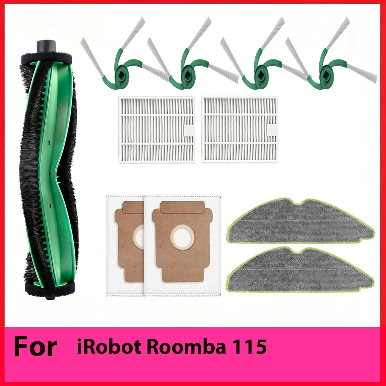 Fit For IRobot Roomba 115 Combo/115 Combo+ Vacuum Cleaner Replacement Parts Main Roller Brush Side Brush Filter Mop Pad Dust Bag
