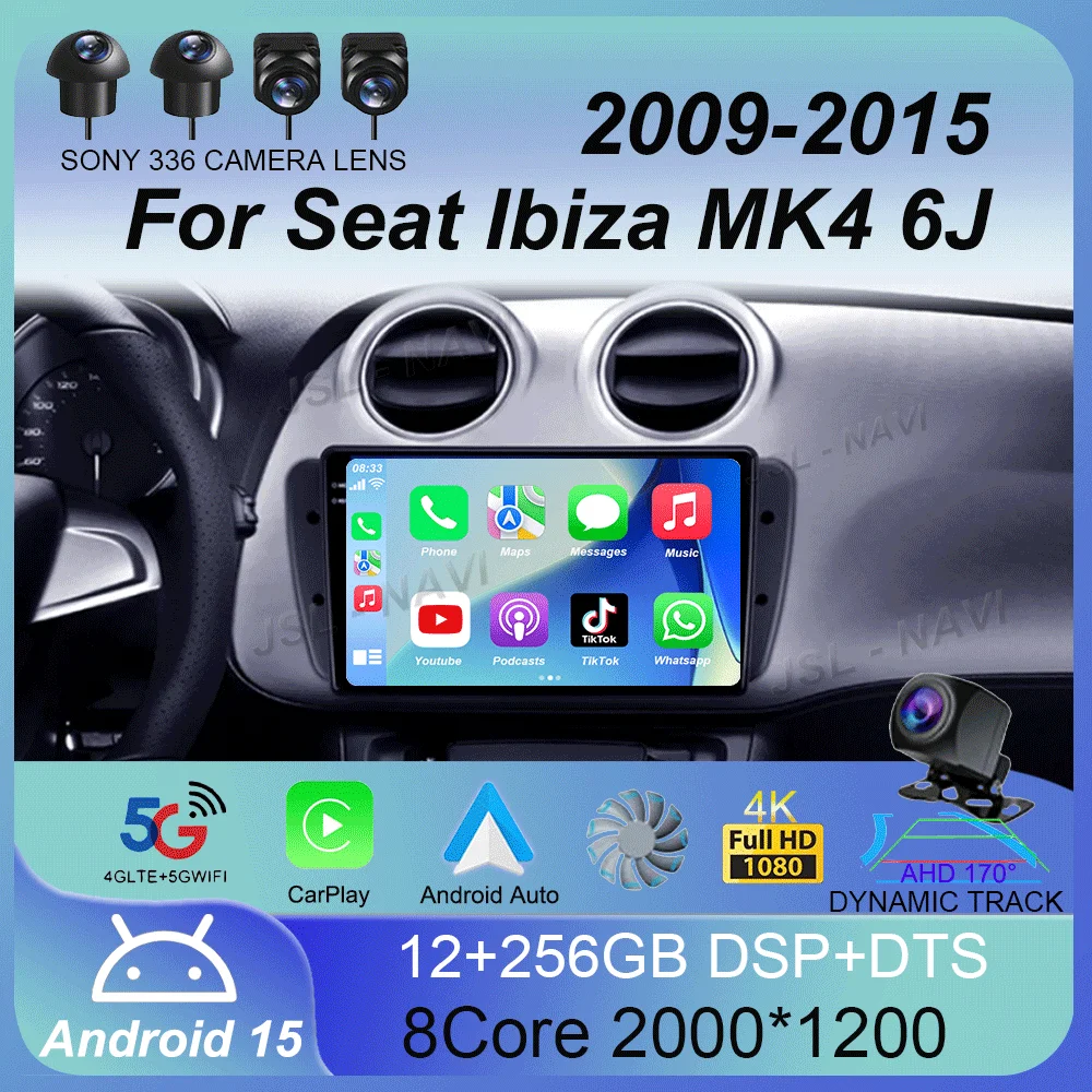 

Android 15For Seat Ibiza MK4 6J SportCoupe Ecomotive Cupra 2009 2010 2011 2012 - 2015 Car Radio QLED Screen Multimedia Player S