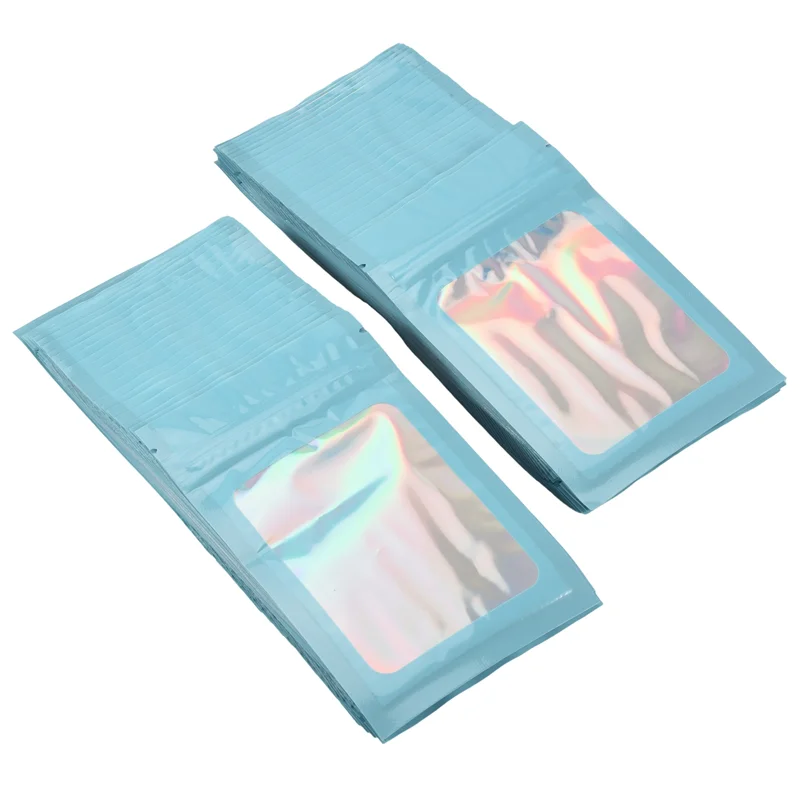 

Популярные 100 шт. закрывающиеся голографические пакеты, устойчивый к запаху майларовый мешочек с прозрачным окном для хранения продуктов, вечеринки, бизнеса