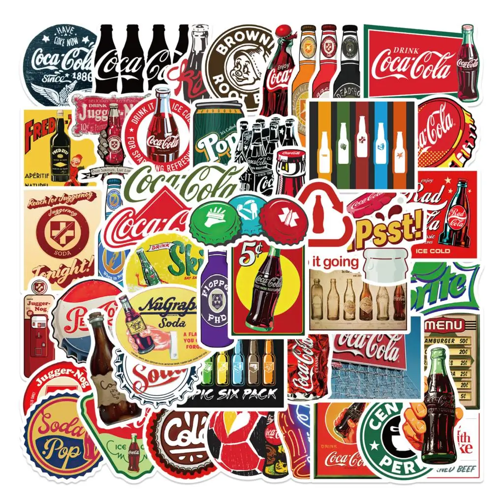 50PCS  Color Vintage Coke Bottle Stickers Personalized Decoration Luggage Compartment Notebook Waterproof Decals Stickers