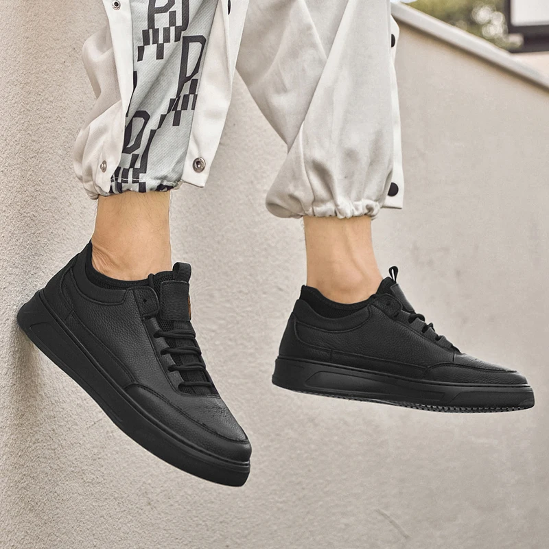 

Genuine leather casual men's shoes Trendy and versatile minimalist design daily high-quality Outdoor leisure sports Black shoes