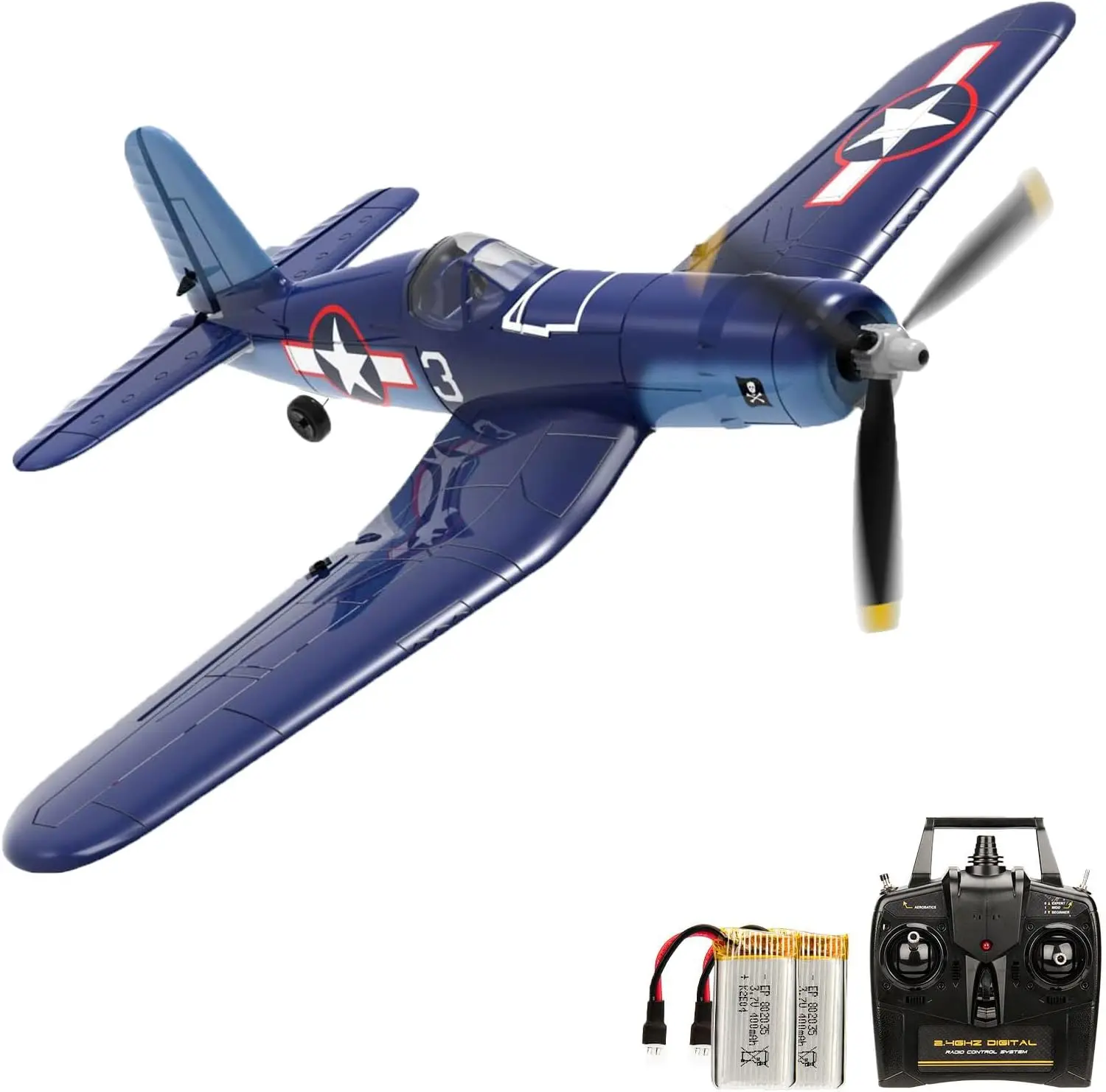 Avion RC F4U Corsair 2.4G 4CH, envergure 400 mm, avion de chasse RC acrobatique à une touche avec stabilisation Xpilot, alarme de faible batterie et de sortie de portée