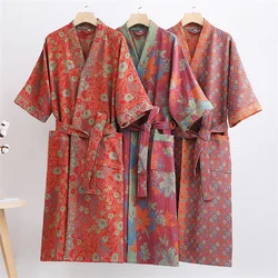 Bata de baño de gasa de doble capa para hombre y mujer, ropa de dormir tipo Kimono con cuello en V, Estilo Vintage, para verano, 2024