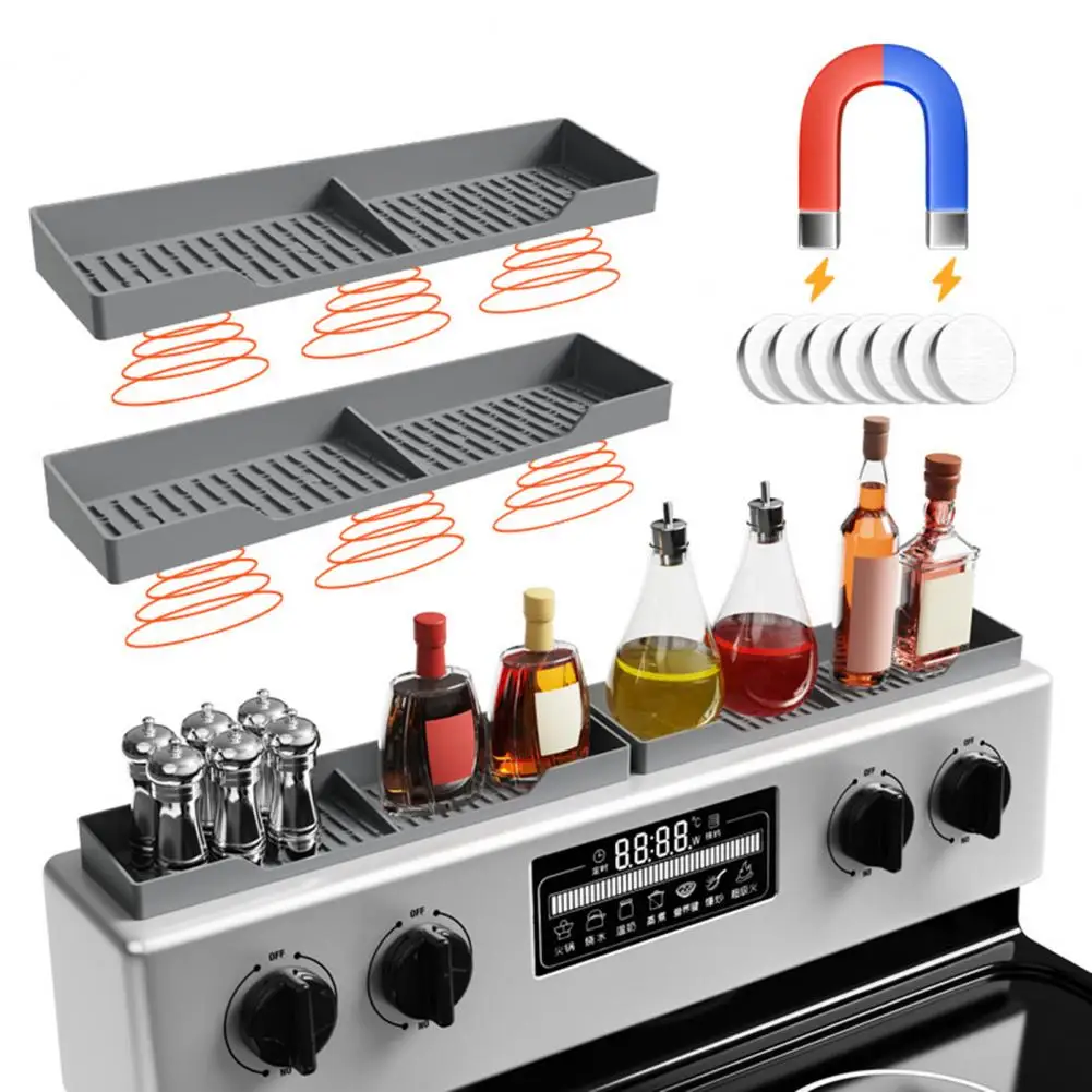 15 Inch Magnetic Spice Rack Mat Flexible Silicone Stove Top Organizer Pad No Installation Heat Resistant Non-Slip Kitchen Gadget