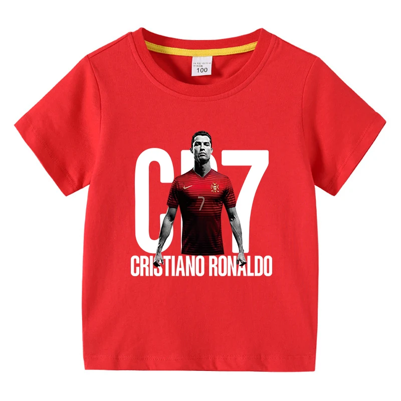 2026 Meistverkauftes Jungen 100% Baumwoll-T-Shirt CR7 Fußball-Print Kurzarm O-Ausschnitt Atmungsaktiv Sommer Lässige Sport-Kinder-Tops Tees – Detail 1