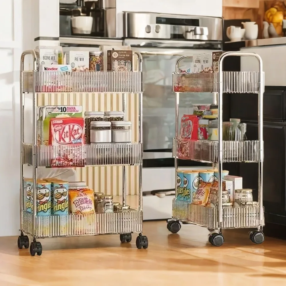 Slim Multi-layer Rolling Utility Cart with Movable Shelves - 4 Tier Bathroom Organizer Rack for Slim Spaces - Slide Gap Storage