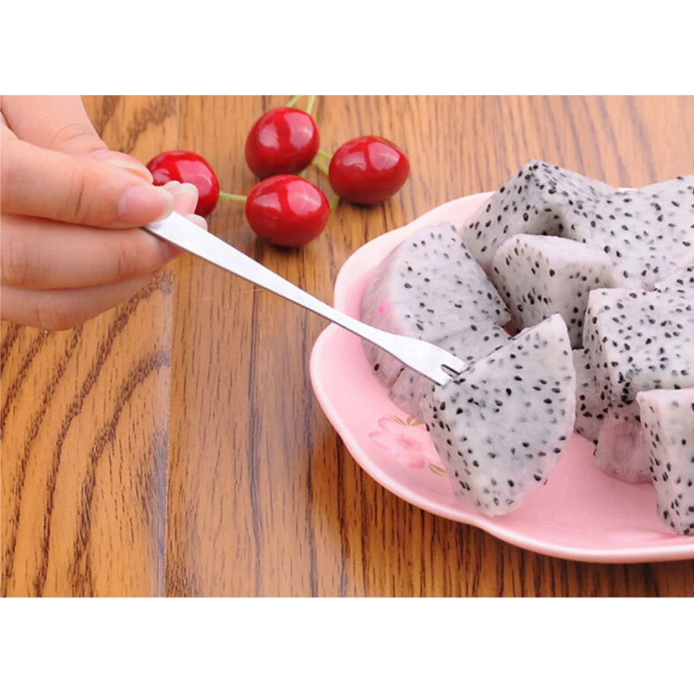 

6pcs Fruit Dessert Forks Stainless Steel Two Prong Set Lightweight Easy Wash Elegant For Cake Salad Seafood Daily Dining Kitchen