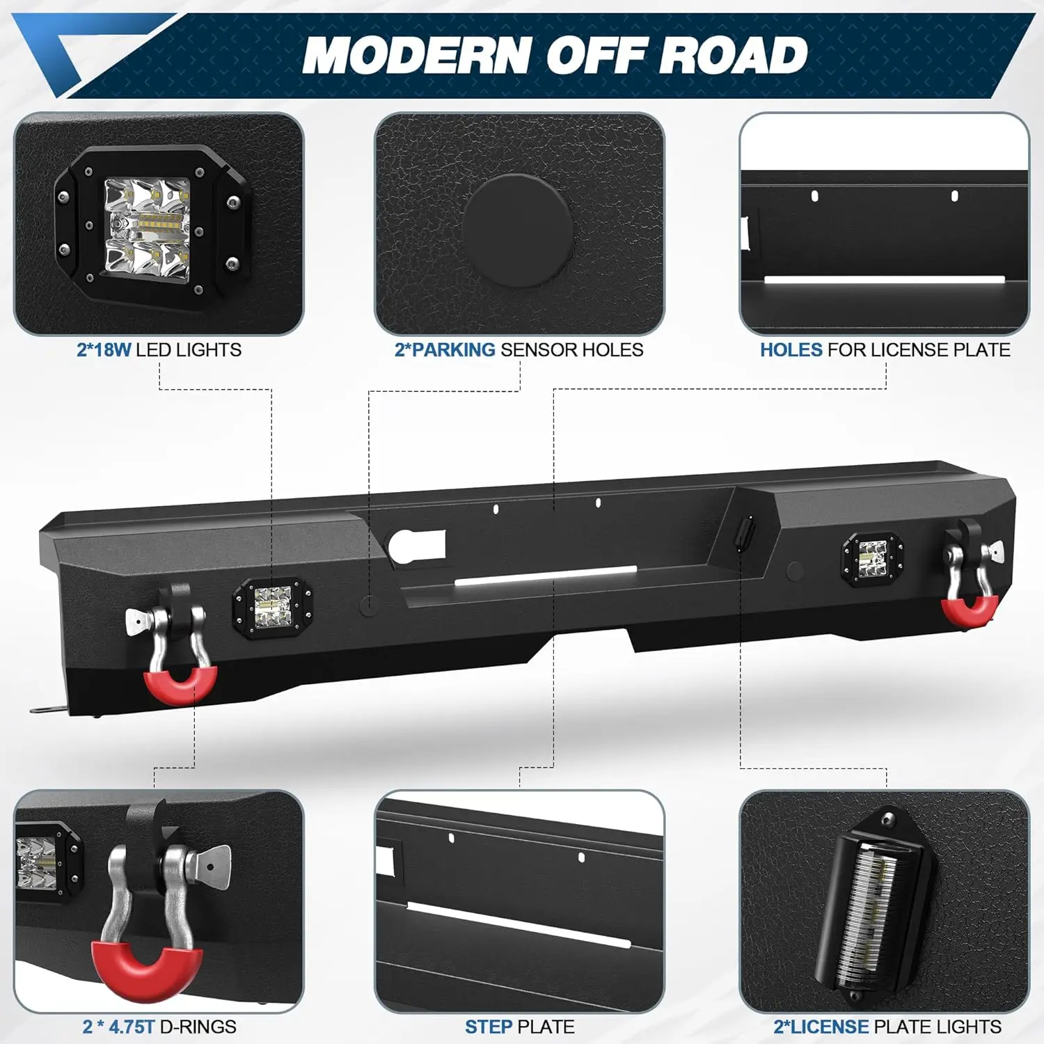 Rear Bumper for 2022-2026 Toyota Tundra W/Step Plate, Fog Lights, License Plate Lights and D-rings, Pickup Trucks Modified Parts