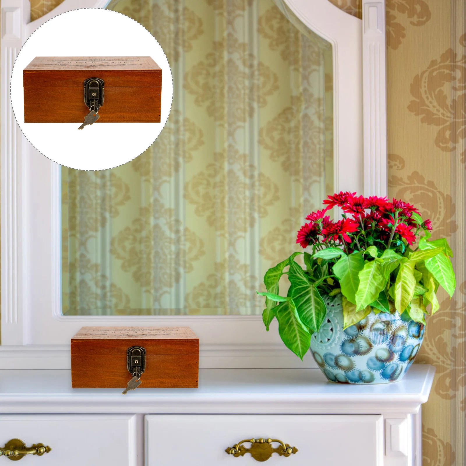 Wooden Jewelry Box with Lock Retro Jewelry Organizer Premium Wood Storage Case for Rings Necklaces Bracelets Earrings