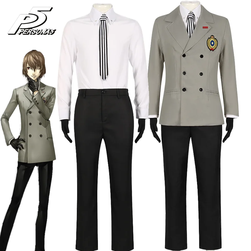 Costume Cosplay Goro Akechi pour Hommes Adultes, Uniforme Sв, Costumes de ixd'Halloween et de Carnaval, Vêtements de Jeu, Ensemble Complet, Persona 5