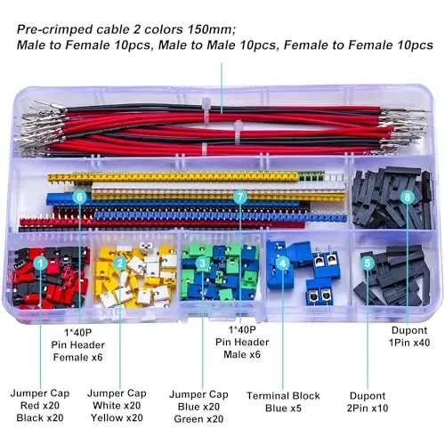 2.54mm Male Female Jumper Wire Connector Kit, 40Pin Male Female Breakaway Single Row Pin Header PCB Header 2.54mm Jumper Cap