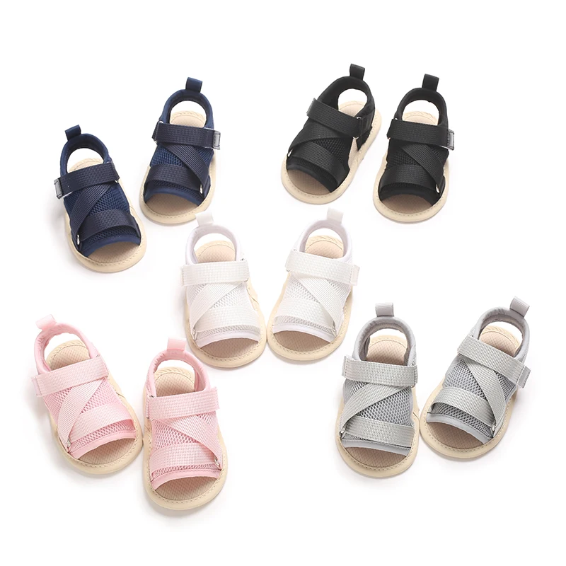 

Baby Learning Walk Shoes, Mesh Cross Strap Open-toe Sandals, Soft Sole Breathable Footwear for Infants 0-18M