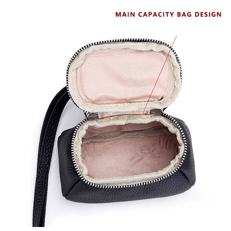 Genuine Leather Mini Crossbody Bag Compact Coin Purse / Lipstick Holder / Makeup Pouch / Earphone Organizer for Wome