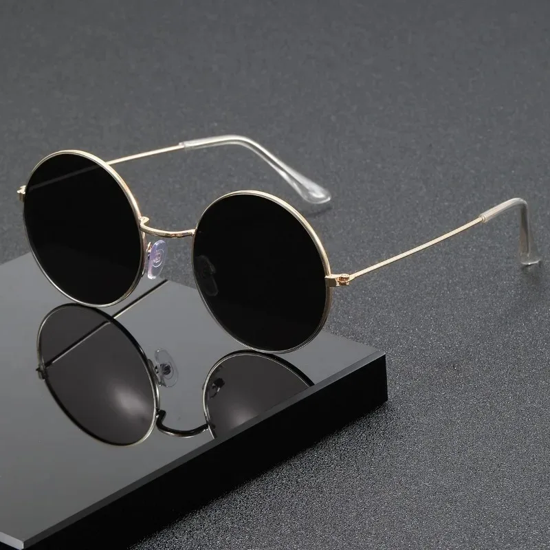 Gafas de Sol Redondas Retro con Espejo Reflectante para Hombre y Mujer, Montura Ultraligera, Gafas Planas con Montura Redonda Pequeña