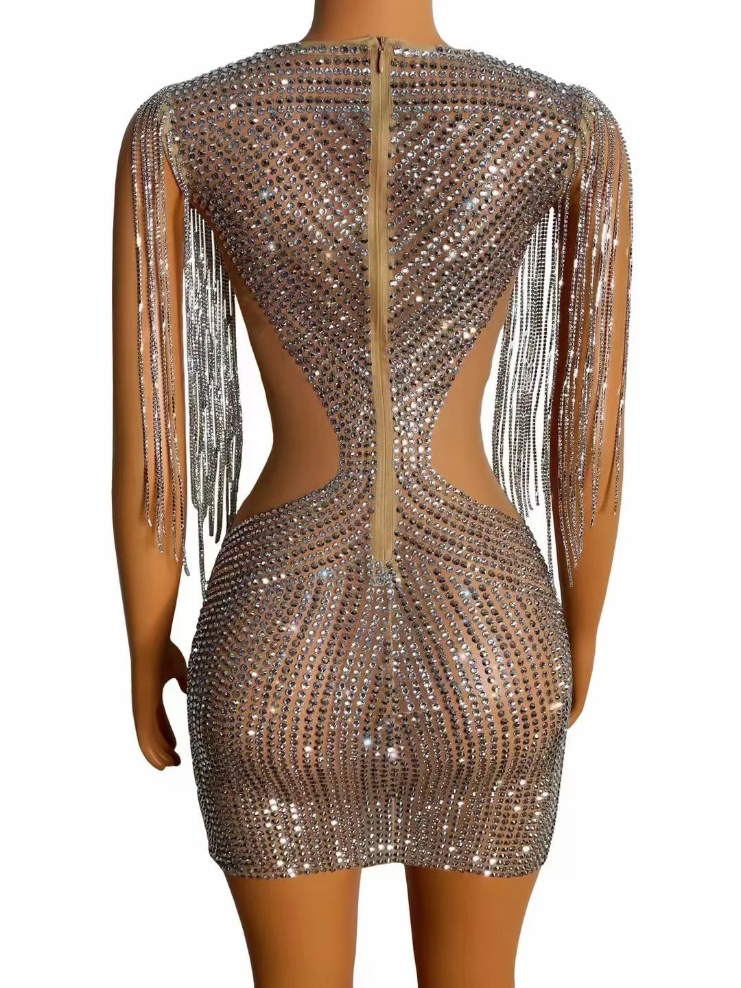 Vrouwen Mouwloze Glanzende Jurk Strass Kwastje Sexy Schede Voor Party Club Zanger Podium Drag Queen Kostuums Concert Wear 2026