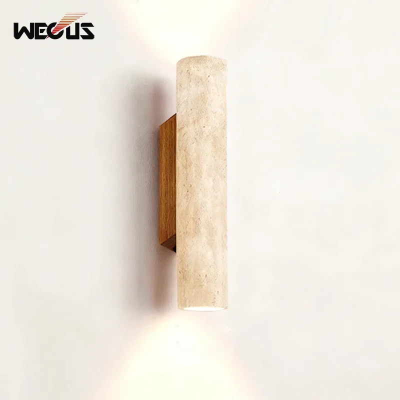 الجوز اللون الأصفر الترافرتين الجدار الخفيفة وابي سابي الطعام غرفة نوم السرير حتى أسفل توهج المحيطة LED الجدار الخفيفة