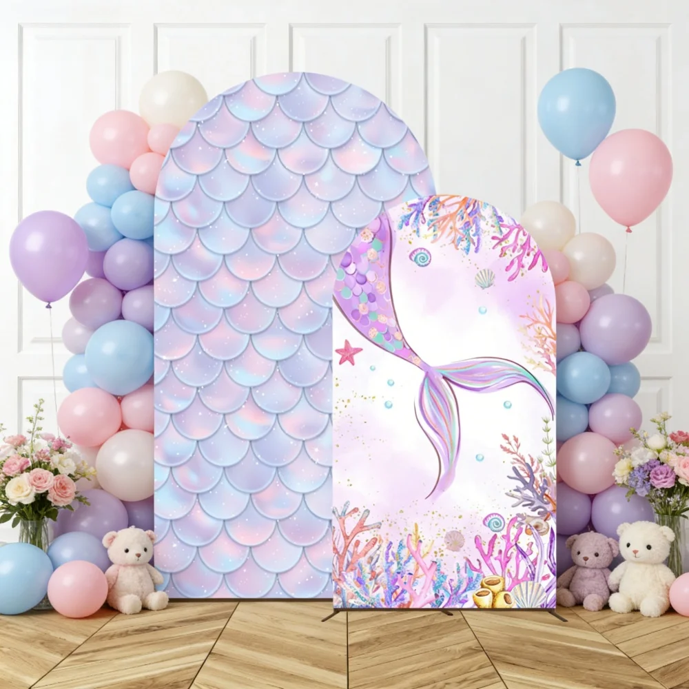 Mermaid Arch Backdrop Undersea Theme for Kids Birthday Party Girls Photo Shoot Fantasy Ocean Scene Decoration Photo Background