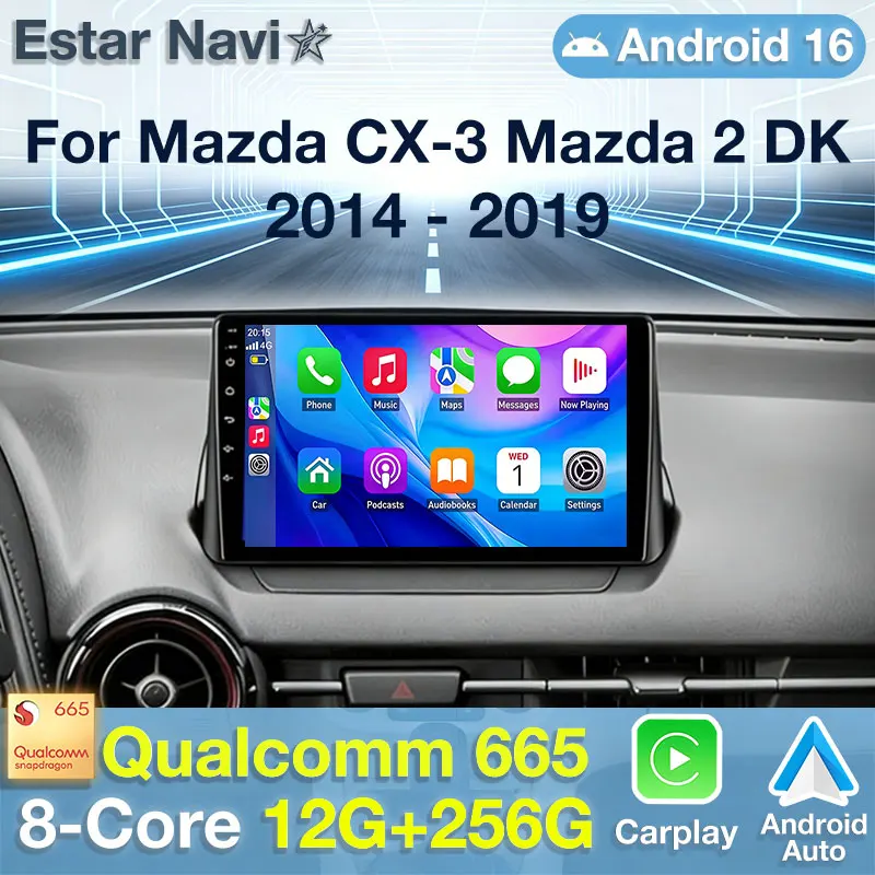 Radio para Auto Android 16 para Mazda CX-3 DK Mazda 2 DJ 2014-2023, Reproductor Multimedia GPS, Unidad Principal Navi, Estéreo, Carplay Inalámbrico, Video
