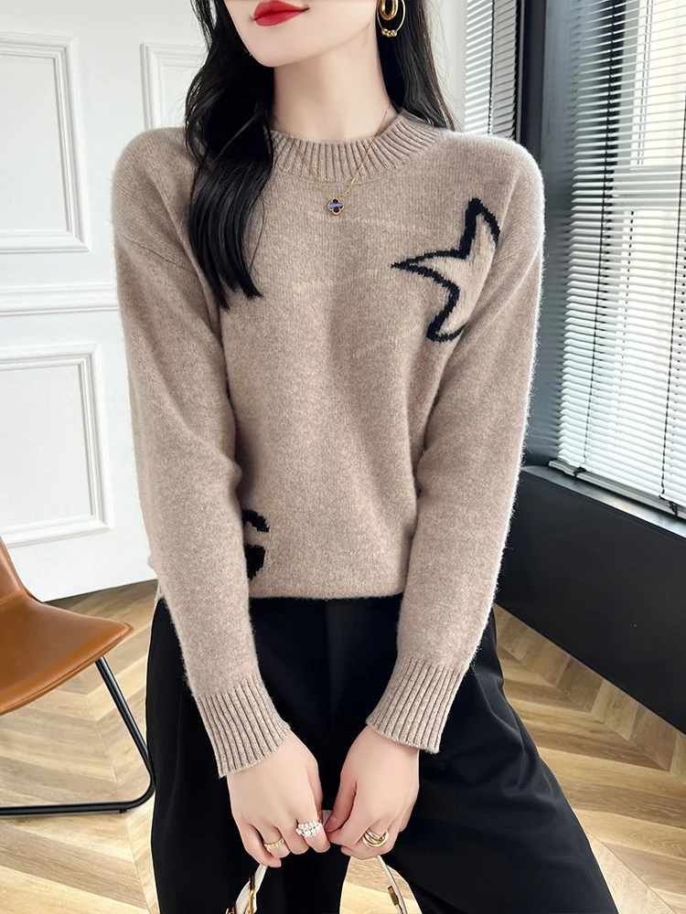 Women O-Neck Sweater 100% Merino Wool Pullover Spring Autumn Winter Long Sleeve Basic Shirt Cashmere Knitwear Female Clothes Top