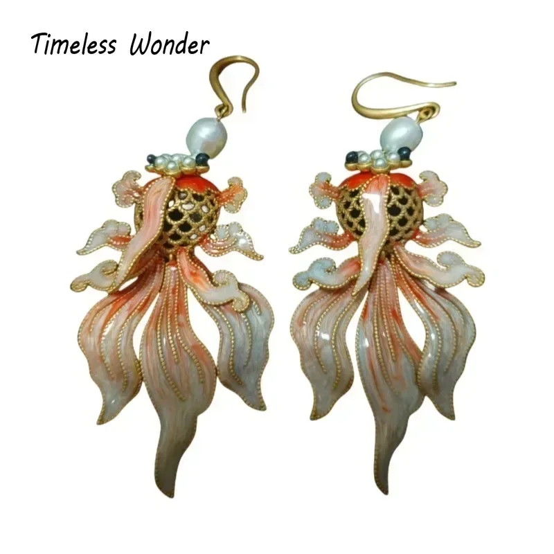 

Timeless Wonder Retro Enamel Fish Drop Earrings for Women Designer Jewelry Ins Chinese Style Rare Prom Gift Cute Festive 6268