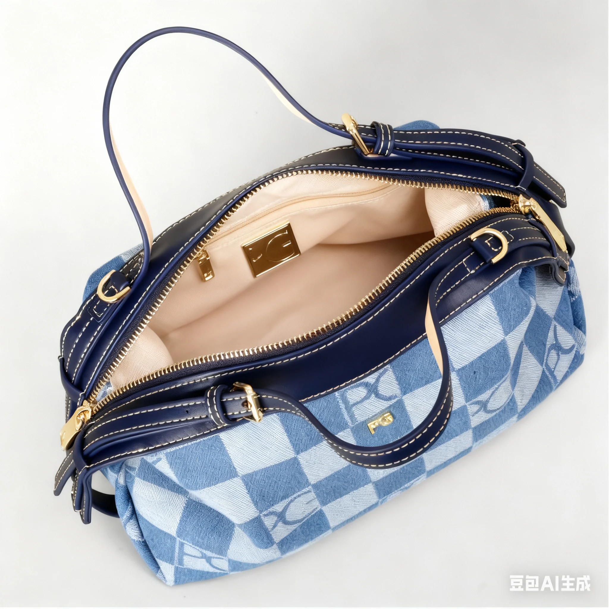 حقيبة يد من قماش الدنيم مربع من البولي كربونات - حقيبة كروس بمقبض علوي بسحاب مزدوج للنساء، تصميم أنيق كاجوال وفاخر #3