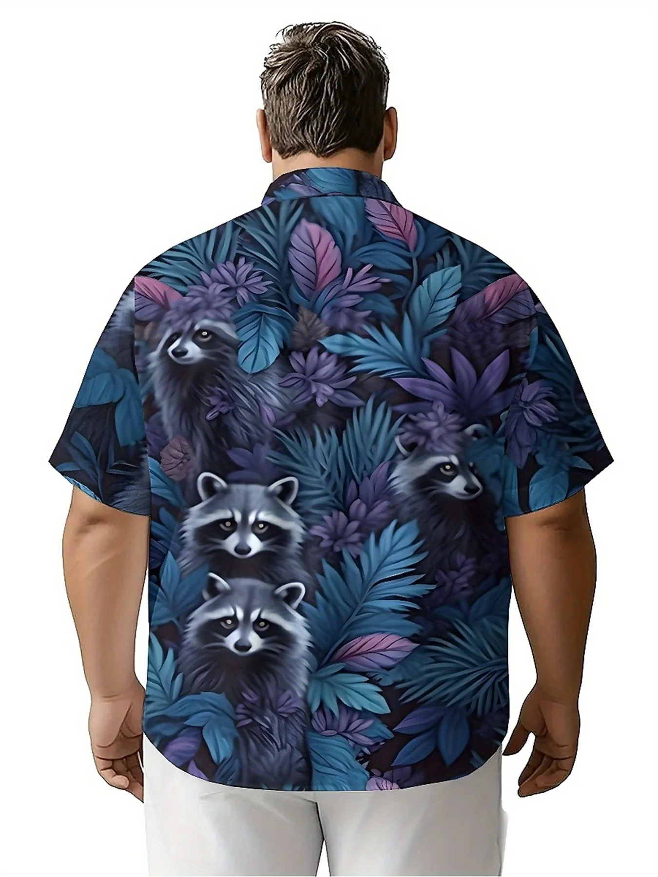 Men's Plus Size Hawaiian Shirts Raccoon Adventure in The Mysterious Forest pattern, Button Shirts, Casual Clothing, Summer Tops