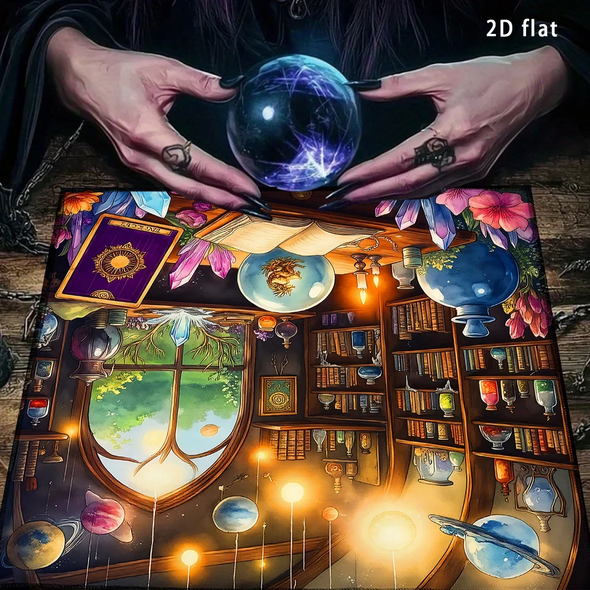 50/75cm Witchy Black Cat Tarot Reading Mat Crystal Ball Altar Cloth Divination Astrology Board Game Home Room Decor Tablecloth